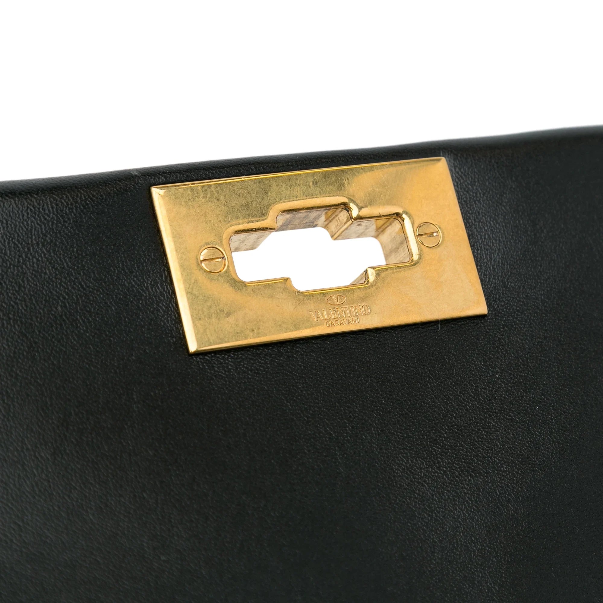 Pre-Owned Authenticated Valentino Medium Roman Stud Satchel Calf Leather Black Unisex (Good)