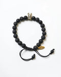 By Fabrizio Design Cagliari Adjustable Bracelet in Matte Onyx, Crown Charm, and Silver Volcanic Rock for Men & Women