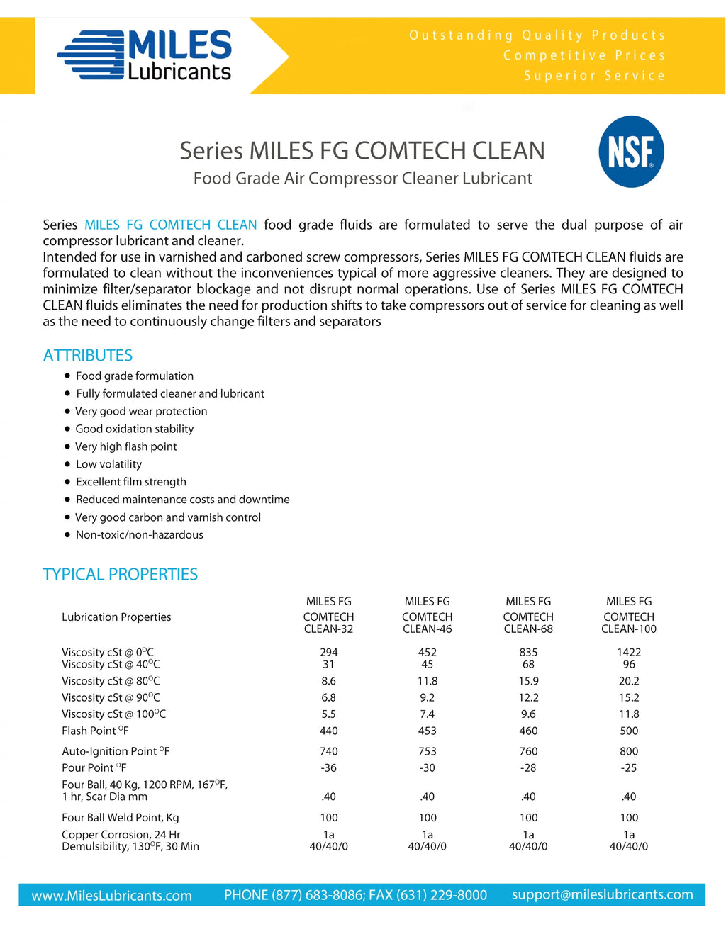 Miles Fg Comtech Clean ISO 68 Food Grade Synthetic Rotary Compressor Fluid 4*1 Gallon Case