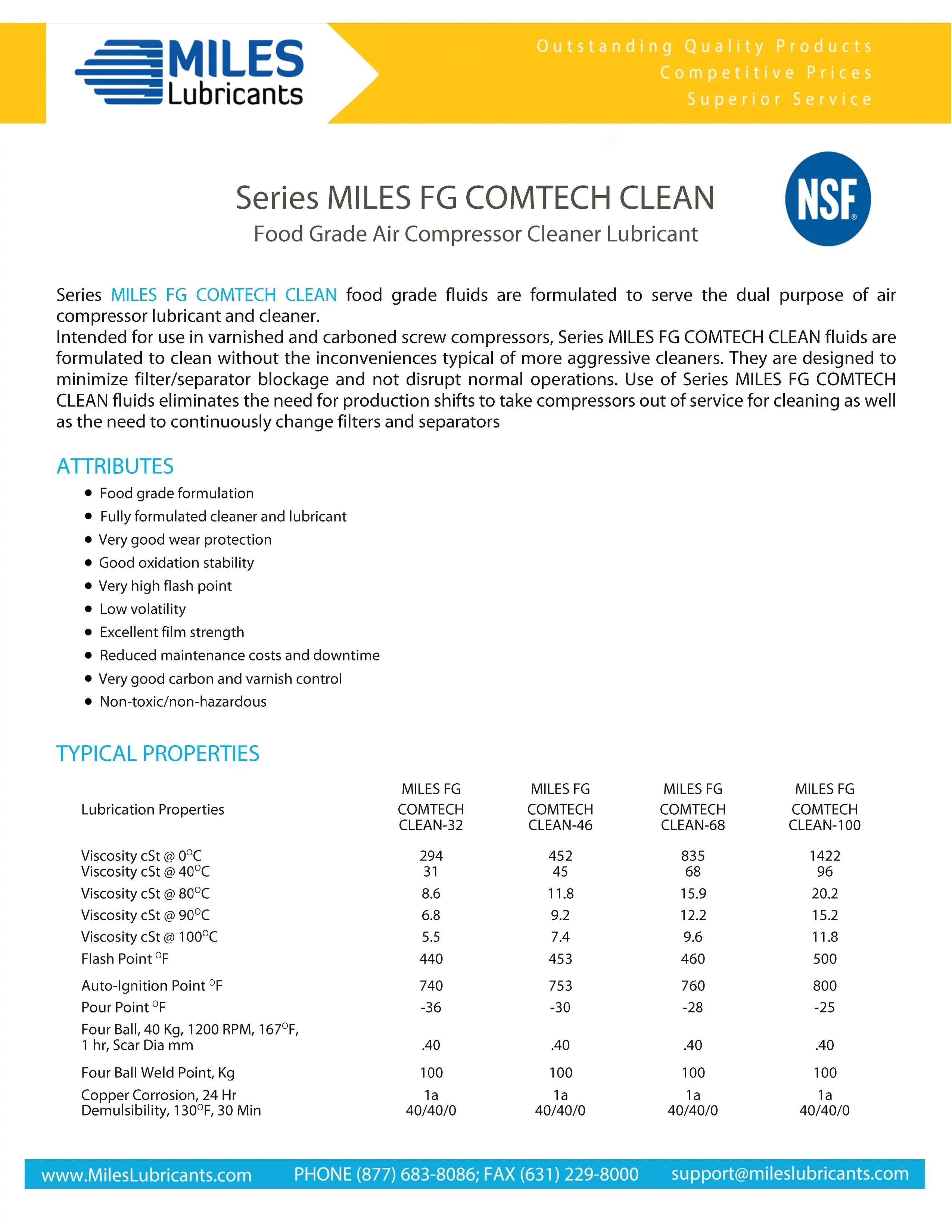 Miles Fg Comtech Clean ISO 68 Food Grade Synthetic Rotary Compressor Fluid 4*1 Gallon Case
