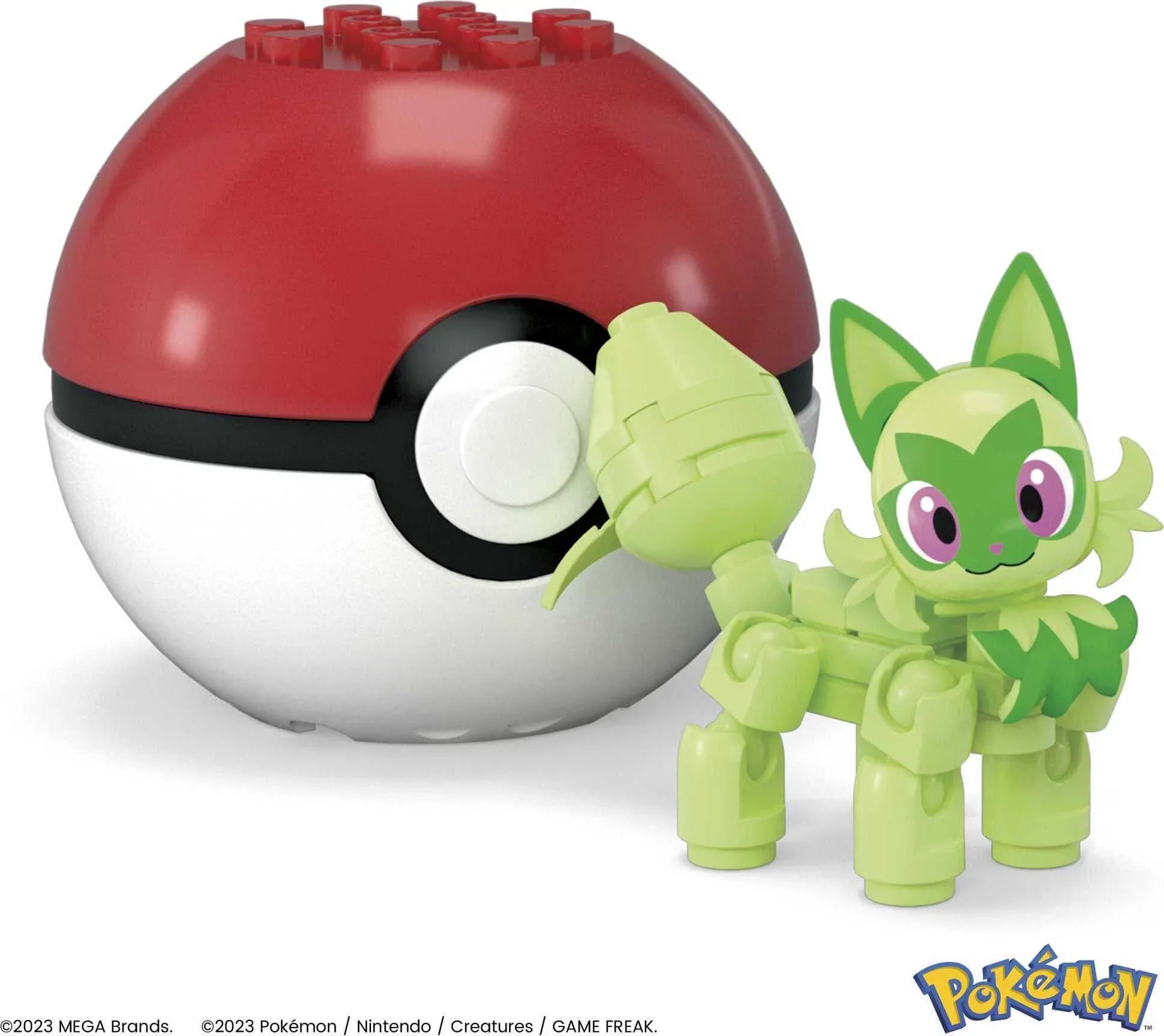 MEGA Pokemon Sprigatito Building Toy Kit, Poseable Action Figure with Poke Ball (27 Pieces) for Kids