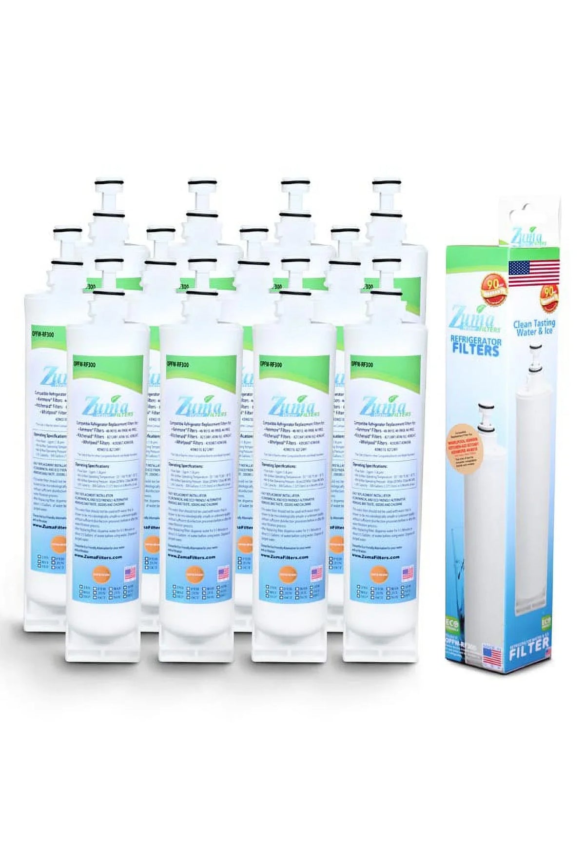ZUMA Brand , Water and Ice Filter , Model # OPFW-RF300 , Compatible with Whirlpool® 4396508 - 12 Pack - Made in U.S.A.