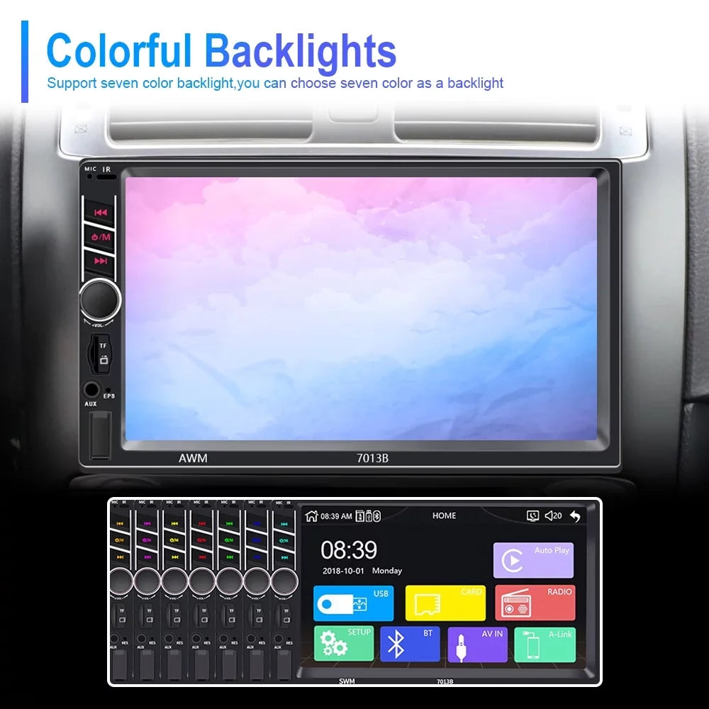 Podofo 2 Din Car Stereo with Apple D-play 7 inch Touch Screen Car MP5 Player Car Radio Bluetooth USB with 4 LED Rear View Camera