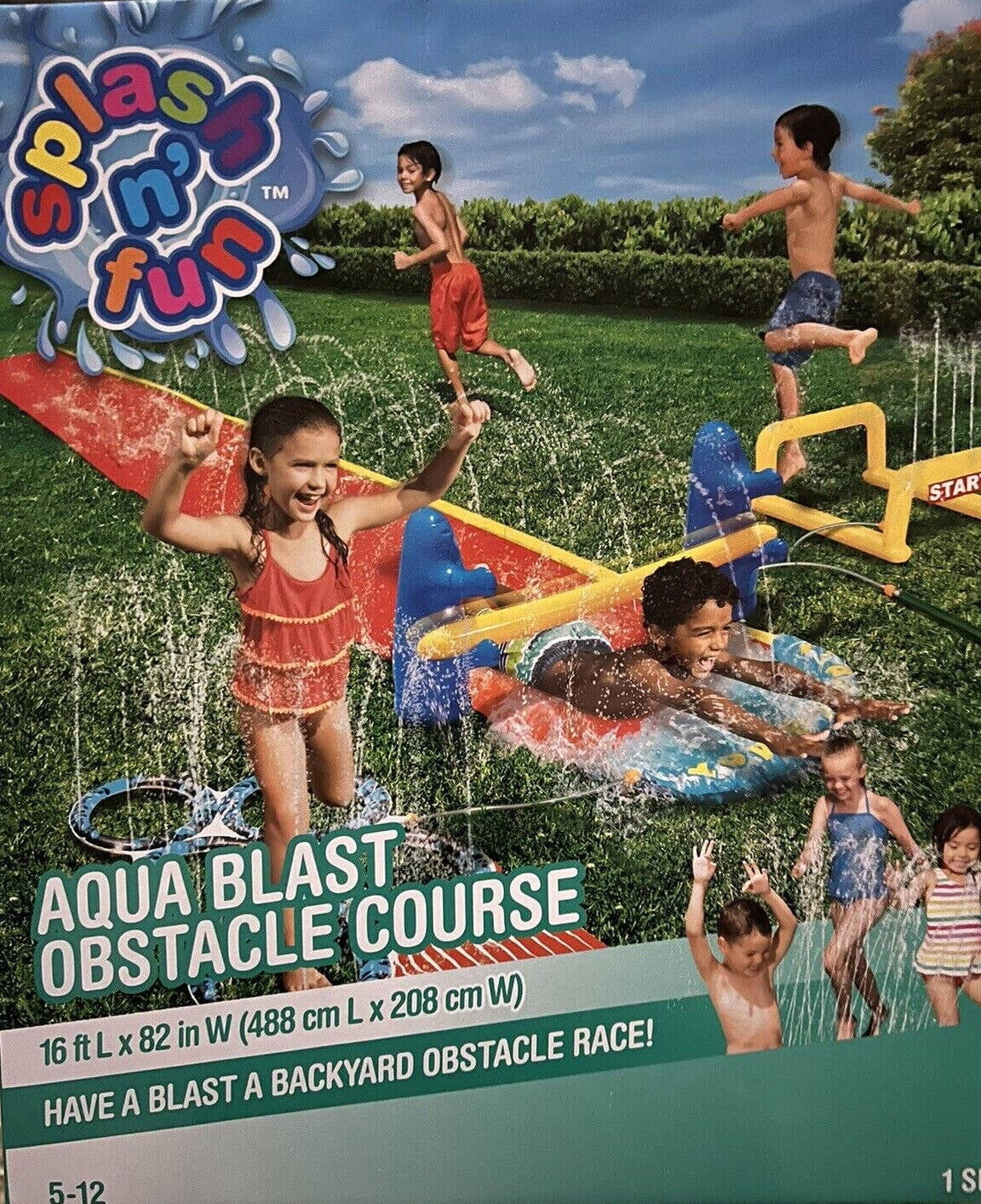 FUN AQUA BLAST OBSTACLE COURSE Summer Water Slide Backyard Water Park Family Fun