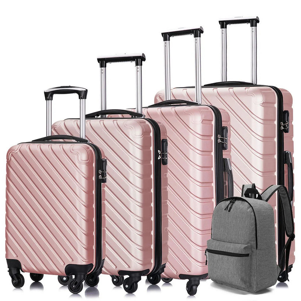 4 Piece Hardshell Luggage Sets,Travel Suitcase,Carry On Luggage with Spinner Wheels Free Cover&Hanger Inside rose gold