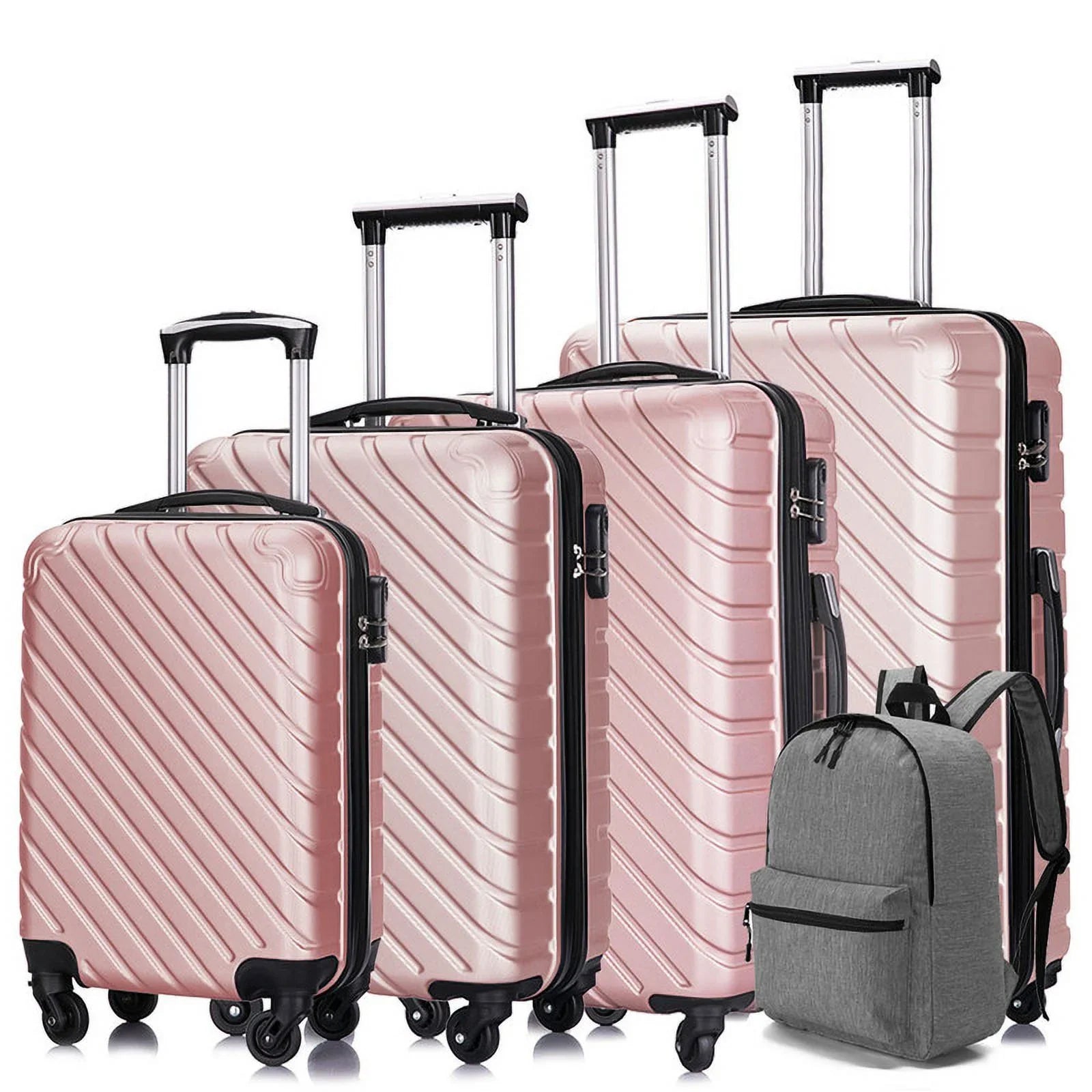 4 Piece Hardshell Luggage Sets,Travel Suitcase,Carry On Luggage with Spinner Wheels Free Cover&Hanger Inside rose gold