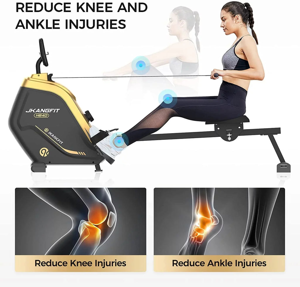 pooboo Folding Rowing Machine - Rowing Machines for Home Use Indoor Magnetic Rower for Full Body with 16 Levels Resistance LCD Monitor Device Holder