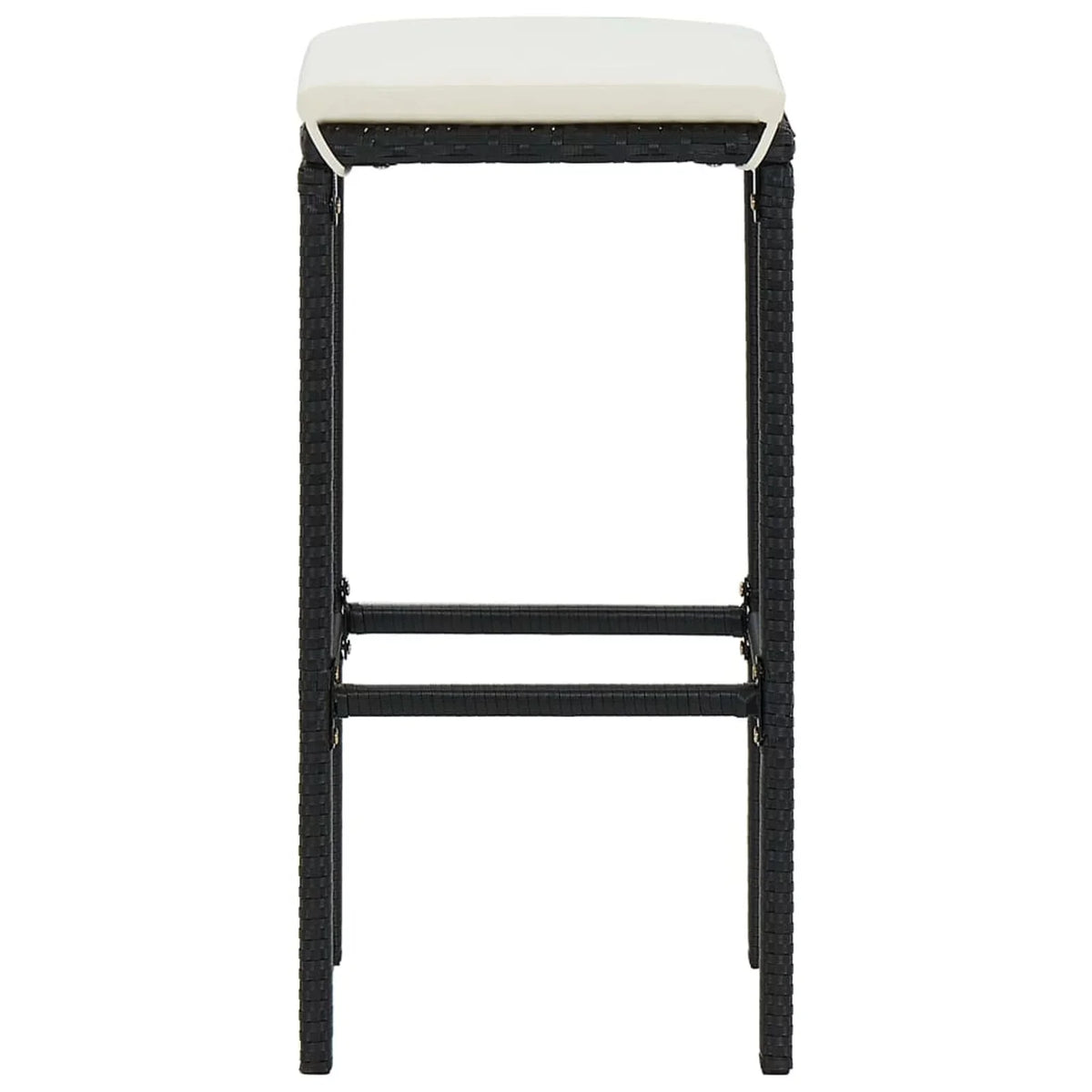 Dcenta 3 Piece Garden Bar Set Table with Storage Shelf and 2 Cushioned Stool Chairs  Dining Set Black Poly Rattan for Bistro, Pub, Backyard, Terrace, Patio