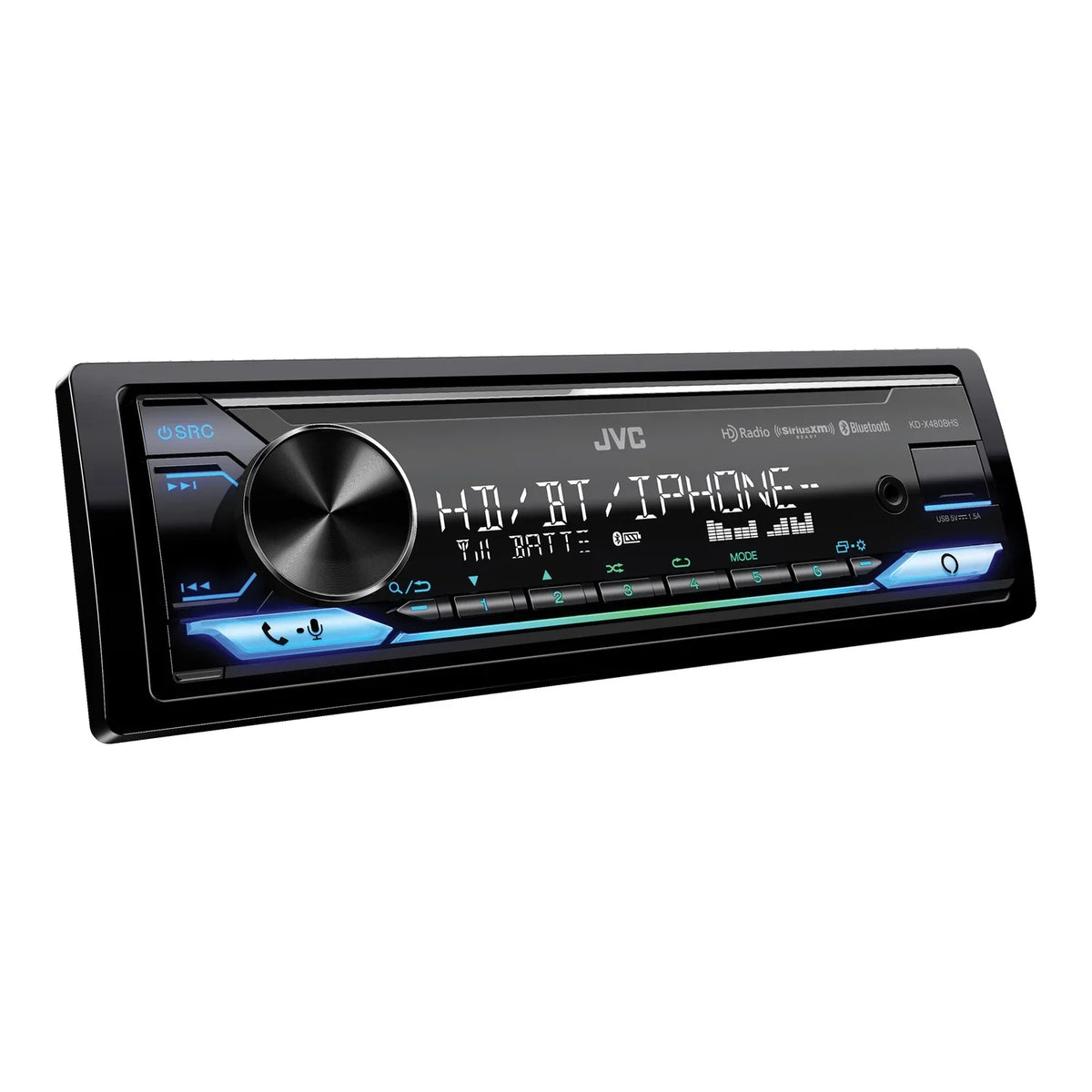 JVC KD-X480BHS KD-X480BHS Car In-Dash Unit, Single-DIN Digital Media Receiver with Bluetooth, Alexa Built-in, HD Radio, and SiriusXM Ready