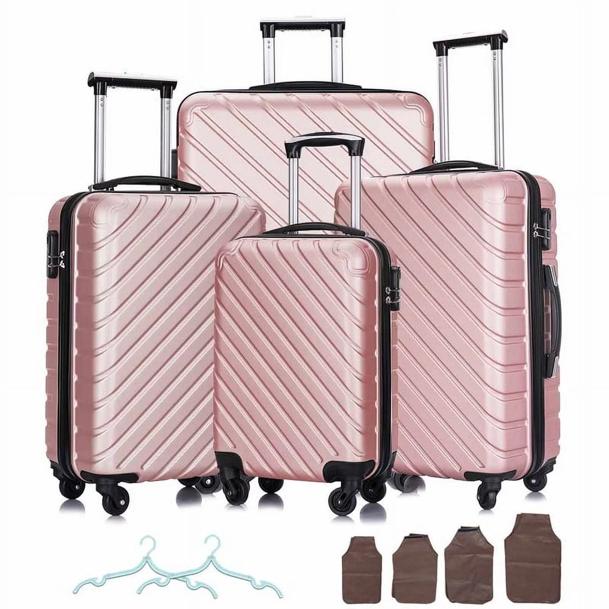 4 Piece Hardshell Luggage Sets,Travel Suitcase,Carry On Luggage with Spinner Wheels Free Cover&Hanger Inside rose gold