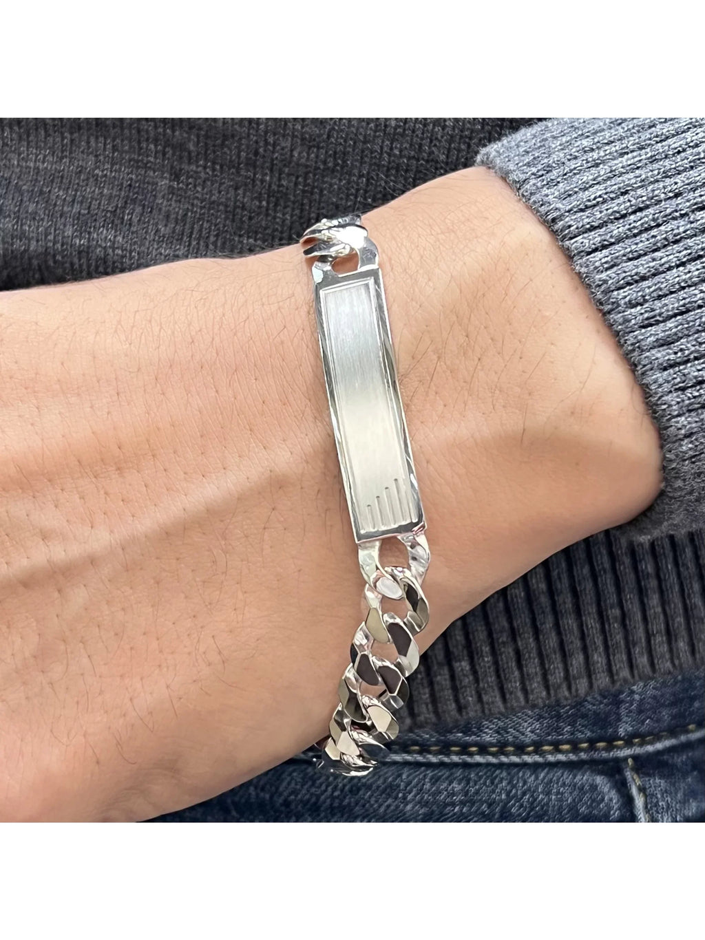 Curb Cuban Link Chain Mens ID Polished Bracelet 925 Sterling Silver 9 Inches