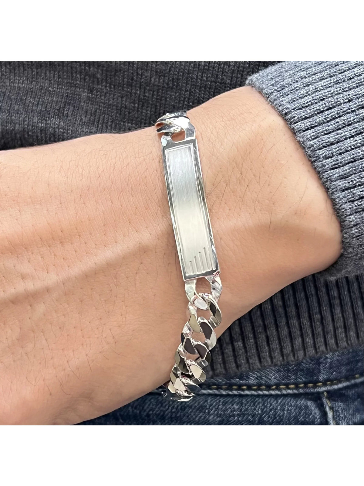 Curb Cuban Link Chain Mens ID Polished Bracelet 925 Sterling Silver 9 Inches