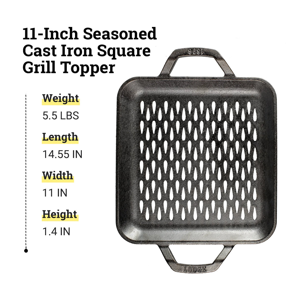Lodge LC11SGT 11 inch Cast Iron Square Grill Topper