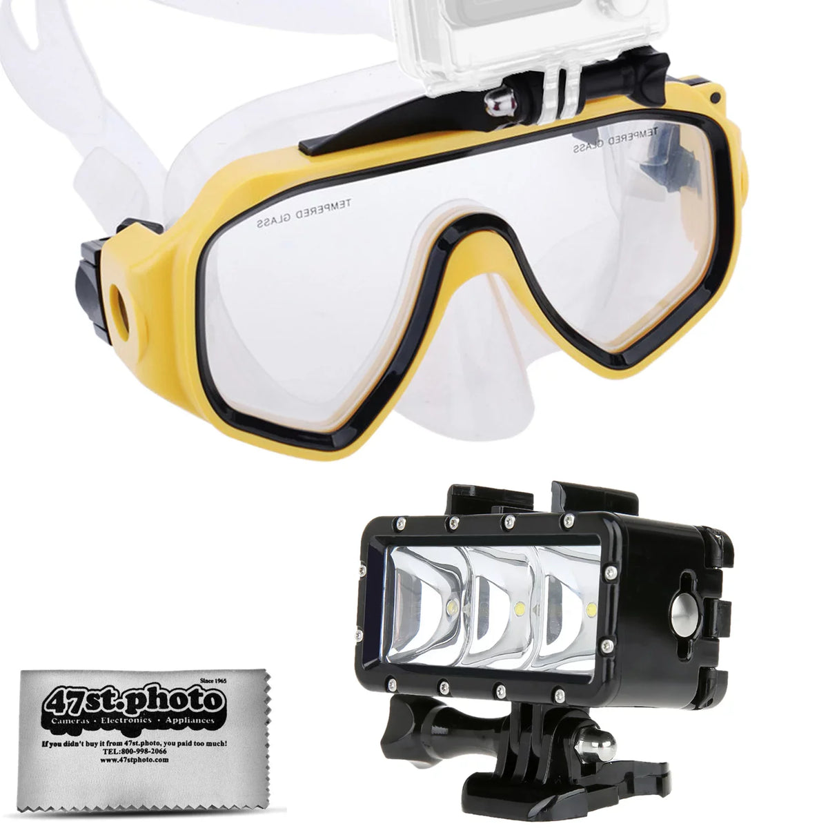 Opteka Goggles Scuba Diving Mask + Waterproof LED Flash Light for GoPro HERO4, HERO3, HERO2 Black, Silver, Session, SJ6000, SJ4000 and Similar Action Cameras