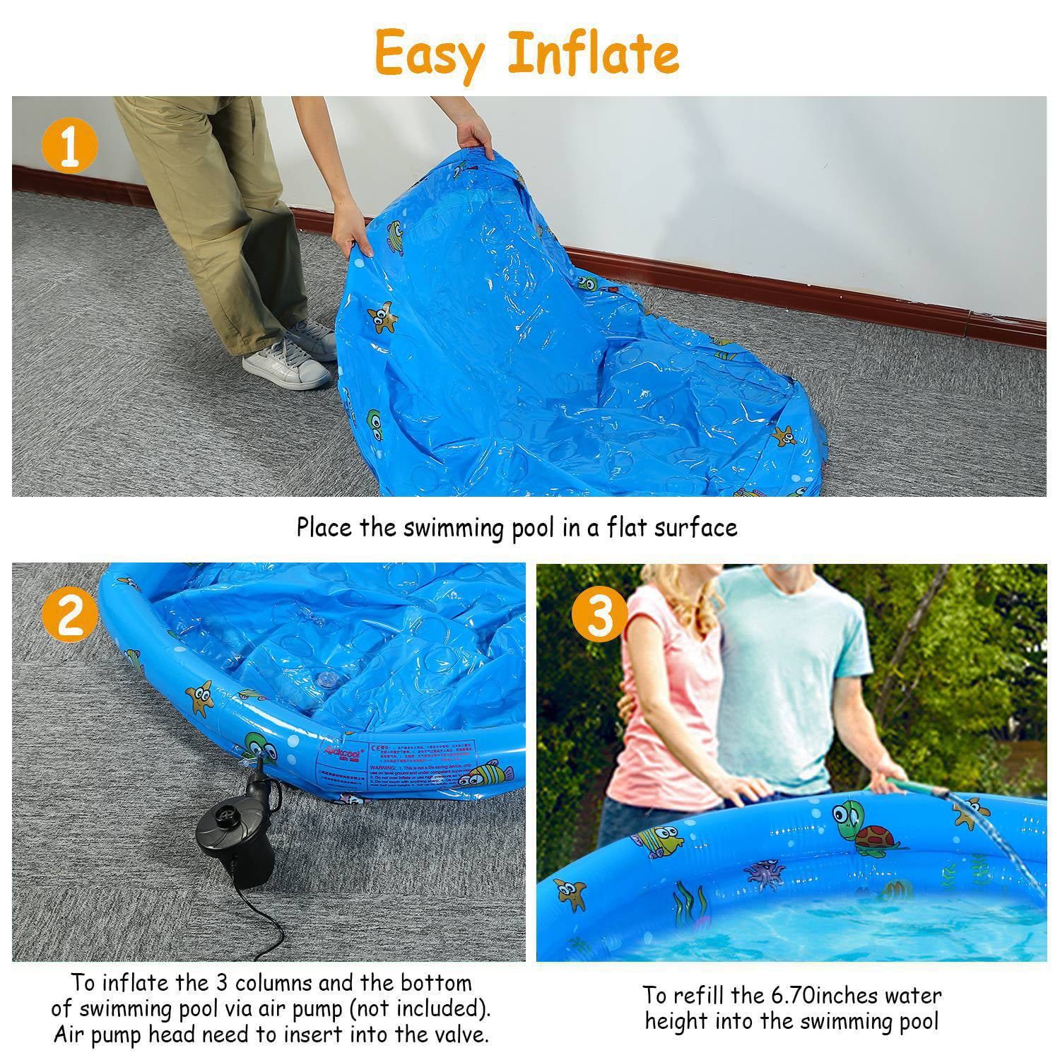 iMounTEK Kid Family Pool, 51x13” Inflatable Swimming Pool for 3 Kids with 4 Bottom Water Drain Plug