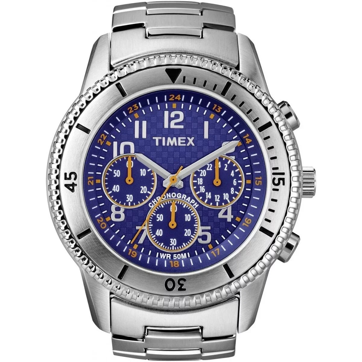 Timex Men's T2N161 Premium Chronograph Silver-Tone Stainless Steel Bracelet Blue Dial Watch