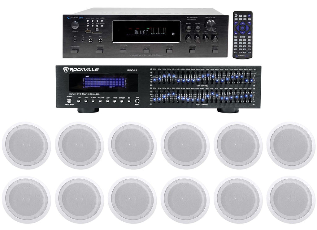 Technical Pro 6000w 6) Zone, Home Theater Bluetooth Receiver+12) 8" Speakers+EQ