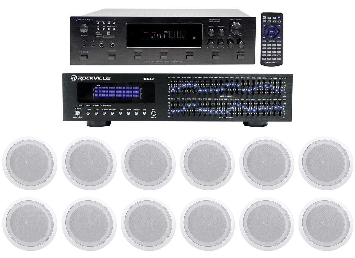 Technical Pro 6000w 6) Zone, Home Theater Bluetooth Receiver+12) 8" Speakers+EQ