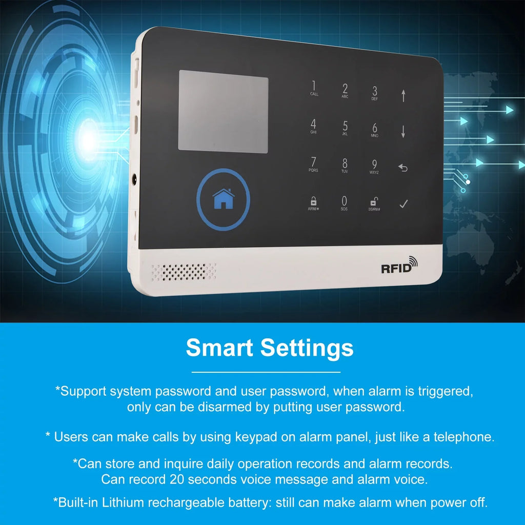 433MHz Wireless WIFI + GSM Auto-dial Alarm System LCD Display Door Sensor PIR Motion Sensor Phone APP Remote Control Compatible with Home Voice Control Smart Home Burglar Alarm System