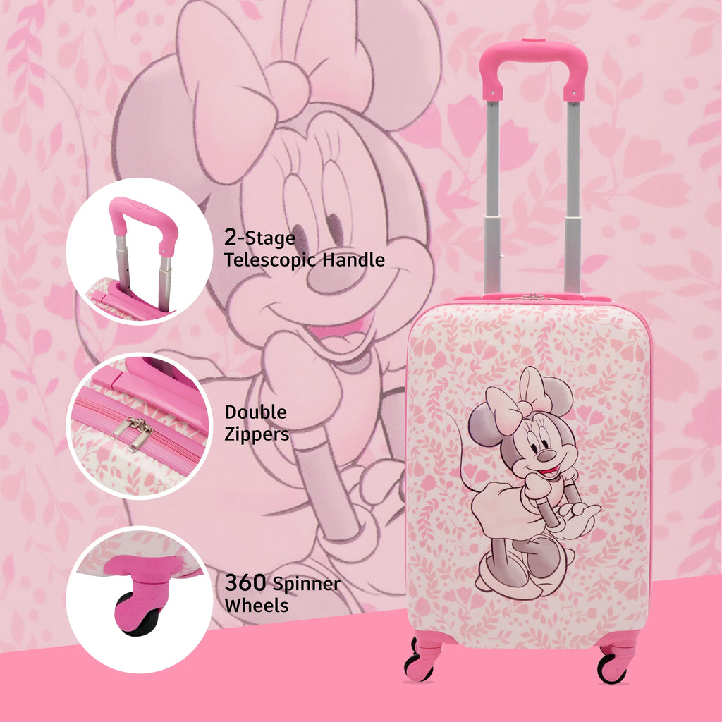 Disney Minnie Mouse 21 Inch Kids Rolling Luggage, Hardshell Carry On Suitcase with Wheels, Pink - Floral