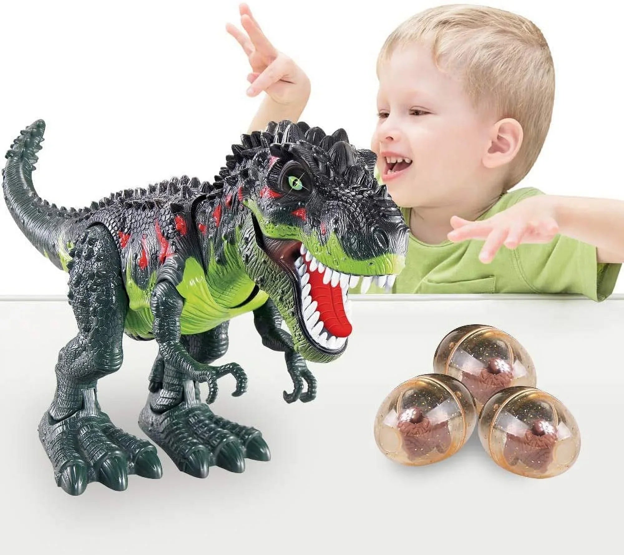 WESPREX Electronic Walking T-Rex: Flame Spray, Water Mist, Laying Eggs, Light Up Eyes, Roaring Sound, Realistic Toy for Kids 3+ Eletronic Walking T-Rex
