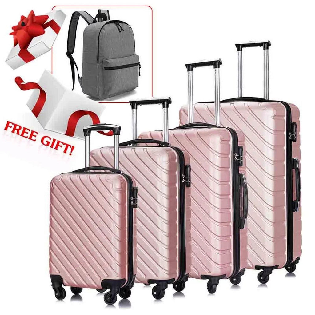 4 Piece Hardshell Luggage Sets,Travel Suitcase,Carry On Luggage with Spinner Wheels Free Cover&Hanger Inside rose gold