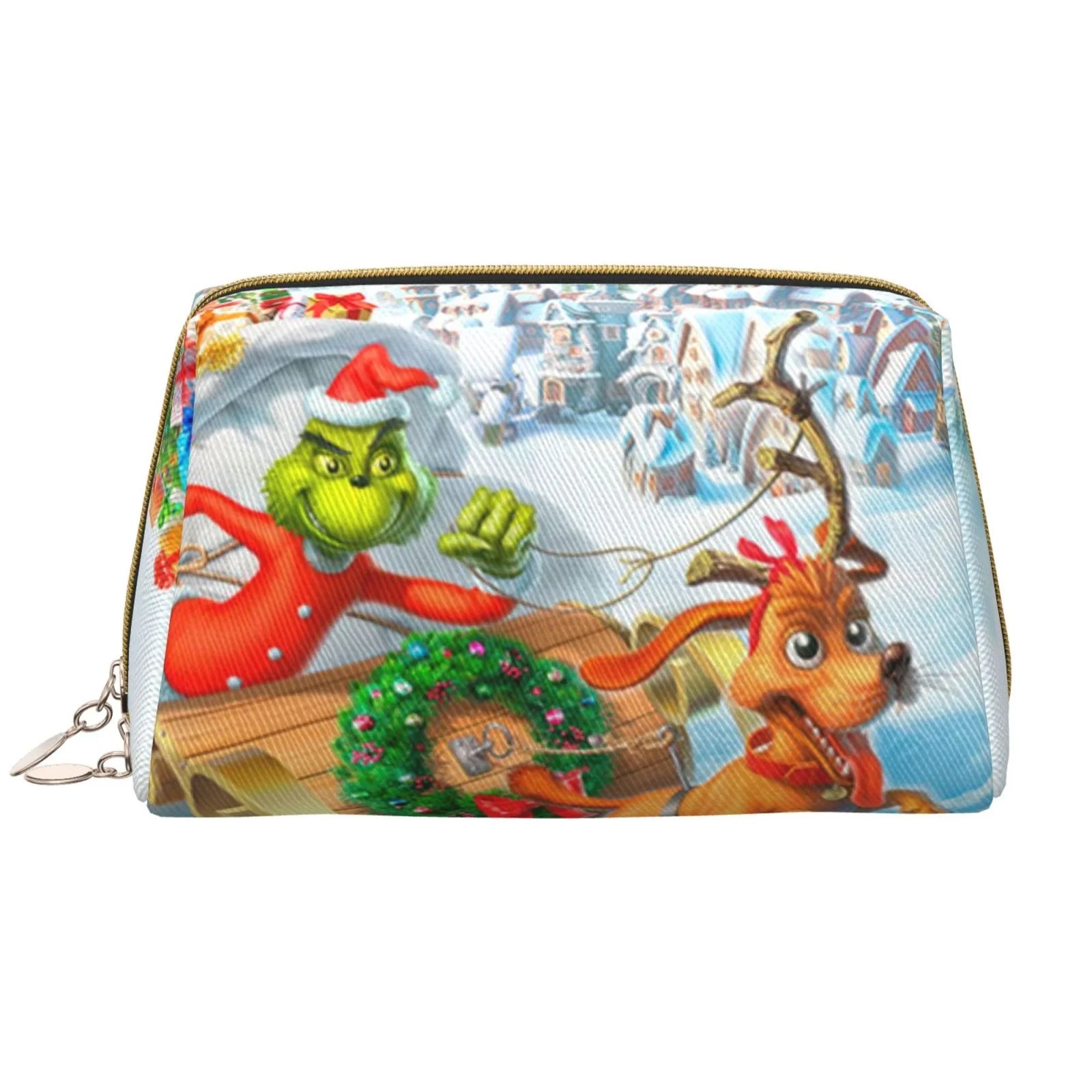 The Grinch Christmas Adventures Cosmetic Bag Makeup Organizer Leather Portable Pouch Gift Travel Toiletry Bag Storage Purse