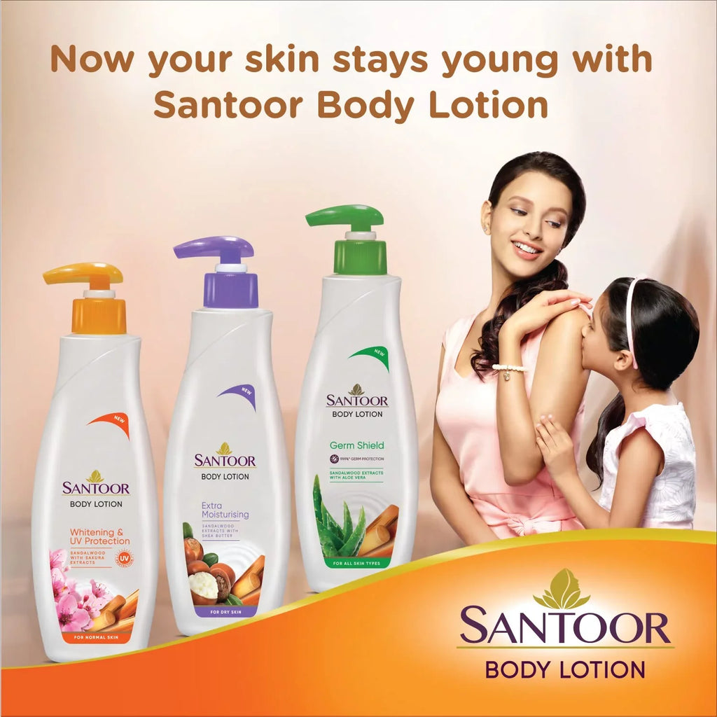 Santoor Perfumed Body Lotion for Whitening & UV Protection with Sandalwood & Sakura Extracts, 250ml (Pack of 2)