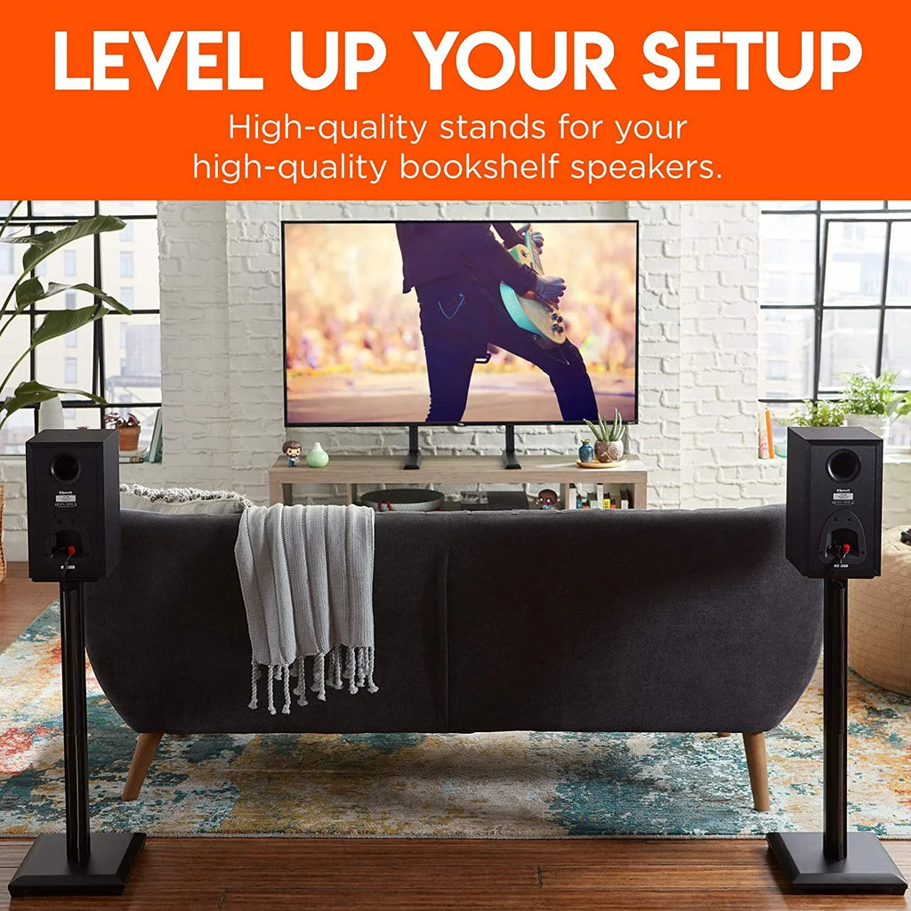 YUNWEN Premium Universal Floor Speaker Stands - Vibration-Absorbing MDF Design Works with Edifier, Polk, & Other Bookshelf Speakers Or Studio Monitors - Includes Sound Iso Pads & Carpet Spikes