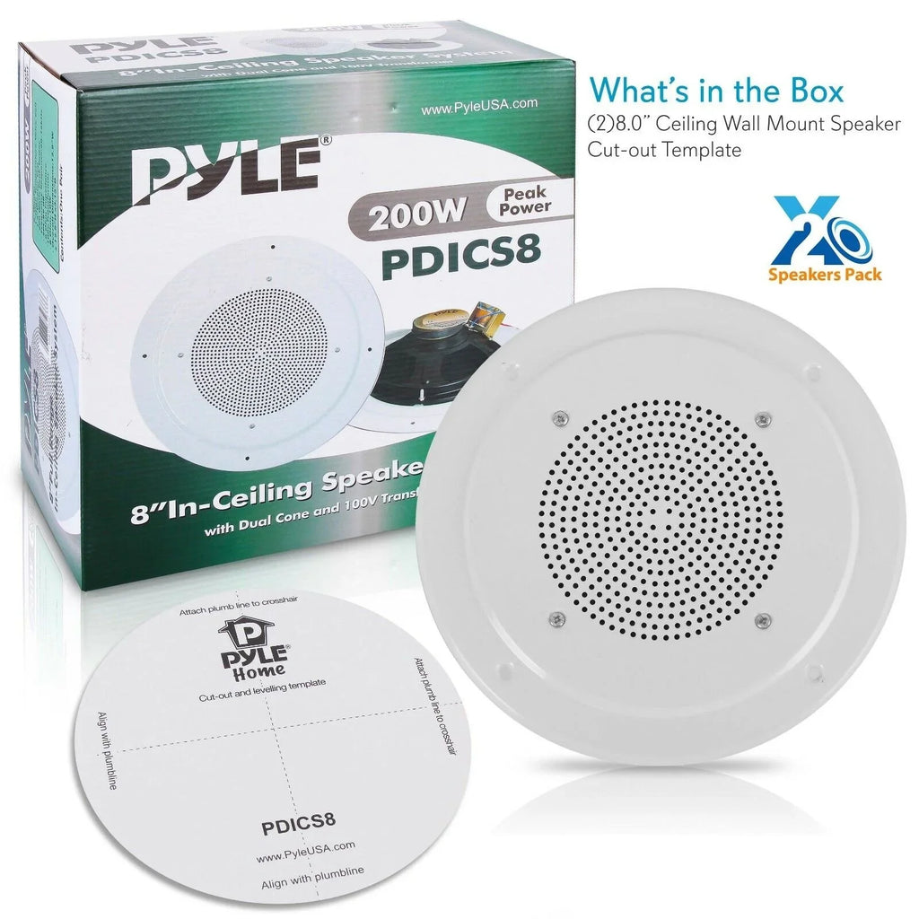 PYLE PDICS8 - 8.0'' Inch In-Wall / Ceiling Speaker with 100V Transformer Tap (for Commercial PA Intercom System) (200 Watt)