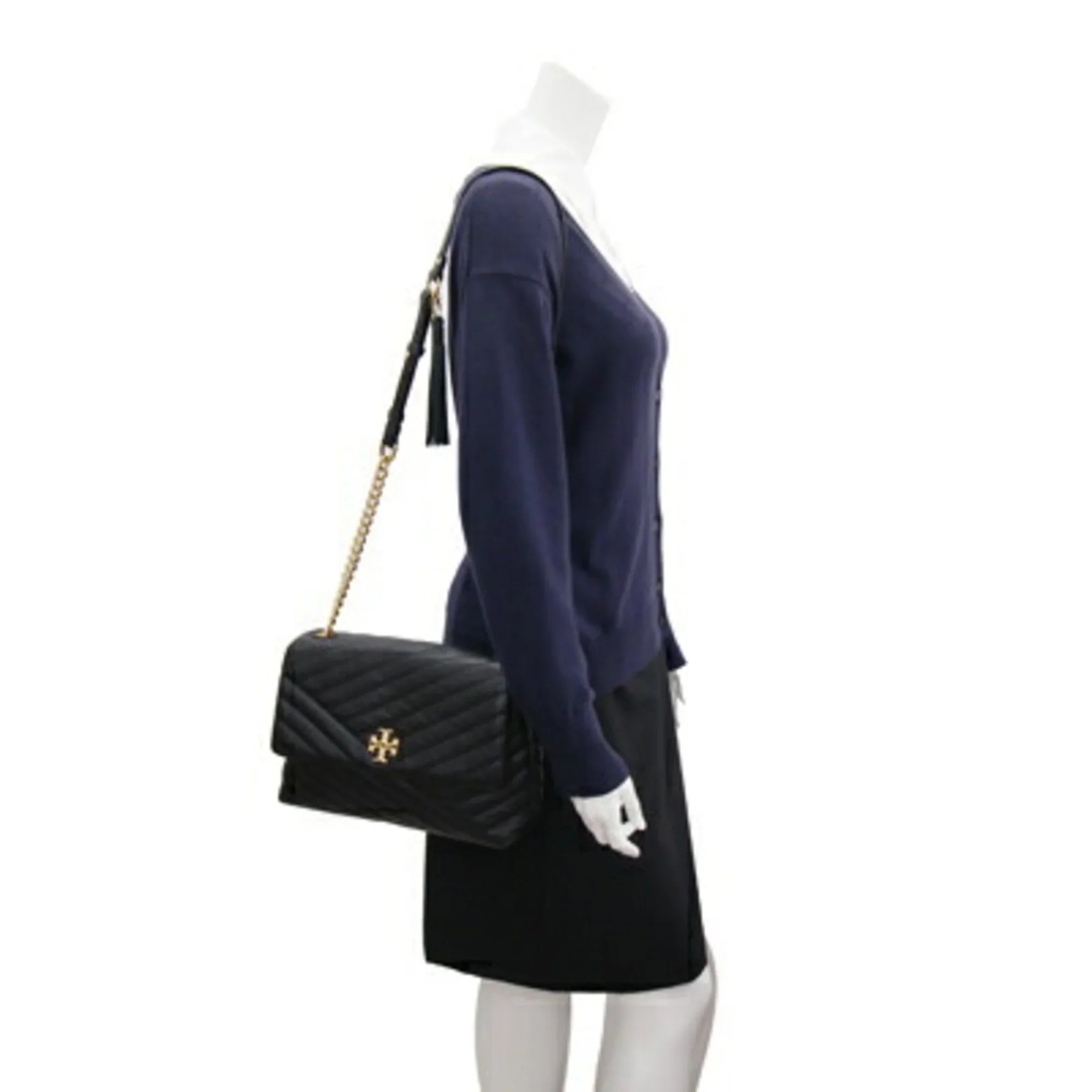 Pre-Owned Tory Burch Shoulder Bag Kira Chevron 58465 Black Leather Chain Quilted Women's TORY BURCH (Good)