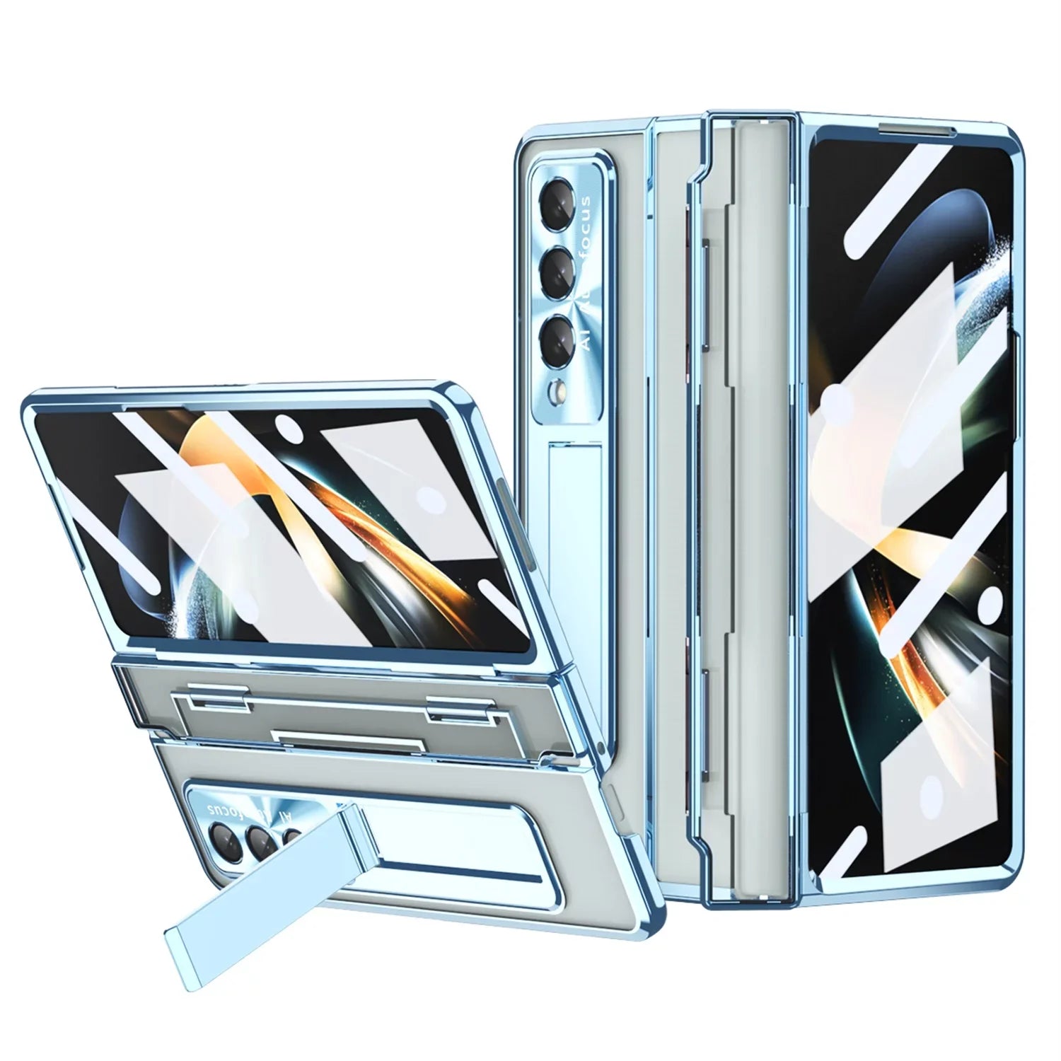 TECH CIRCLE Galaxy Z Fold 3 Case, Ultra-Thin Luxury Perfect Clear Plating Hard PC Crystal Transparent Kickstand Cover Anti-Scratch Shockproof Protection Case for Samsung Galaxy Z Fold 3 5G, Blue