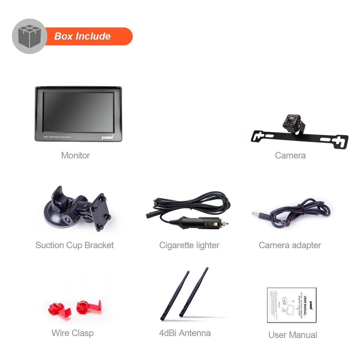 Yuwei YW95319 Wireless Universal Rear View Backup Camera System with 4.3 inch Monitor and Nightvision License Plate Camera