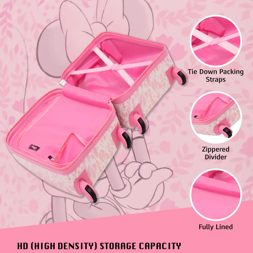 Disney Minnie Mouse 21 Inch Kids Rolling Luggage, Hardshell Carry On Suitcase with Wheels, Pink - Floral