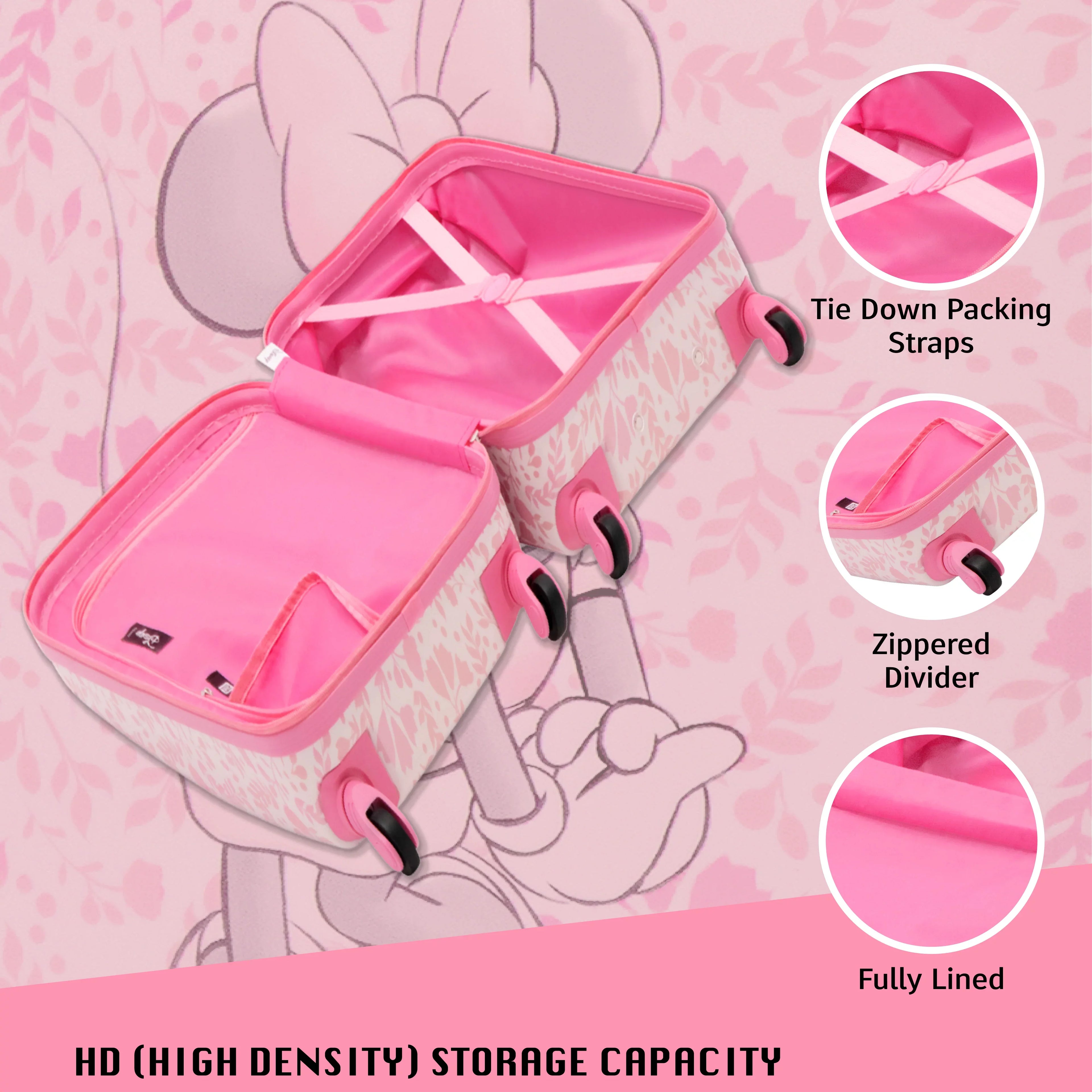 Disney Minnie Mouse 21 Inch Kids Rolling Luggage, Hardshell Carry On Suitcase with Wheels, Pink - Floral
