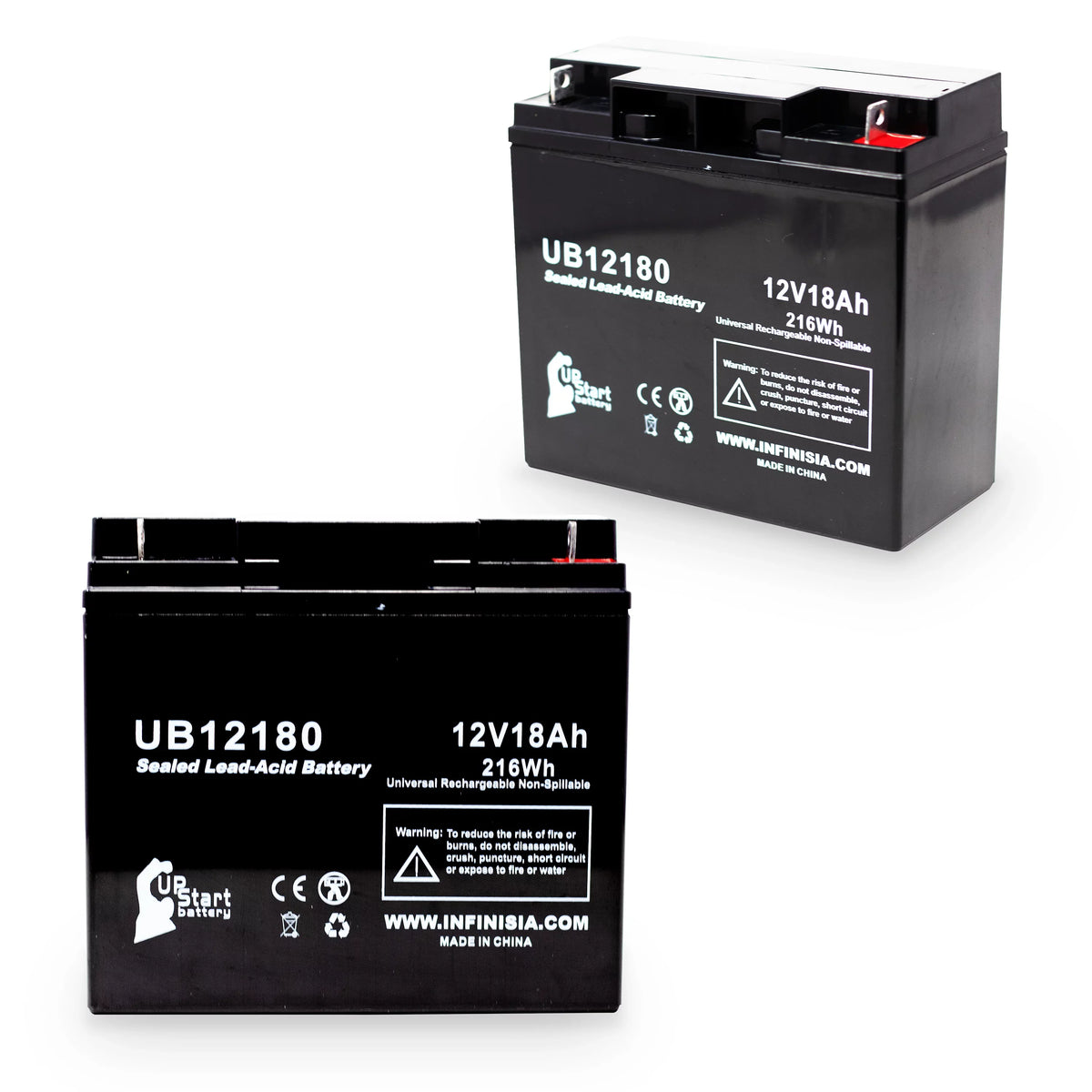 2x Pack - Compatible GS / Portalac PX12180 Battery - Replacement UB12180 Universal Sealed Lead Acid Battery (12V, 18Ah, 18000mAh, T4 Terminal, AGM, SLA)