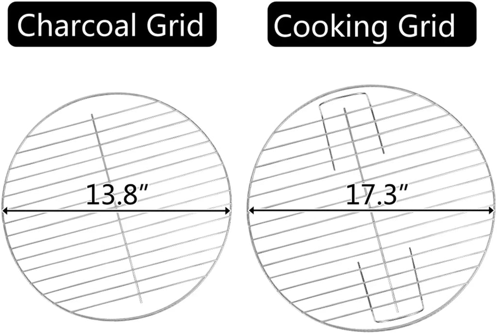 Charcoal Grill, 18 inch Stainless Steel BBQ Charcoal with Wheels and Storage Holder for Camping, Picnic, Barbecue, Party, Outdoor Activities