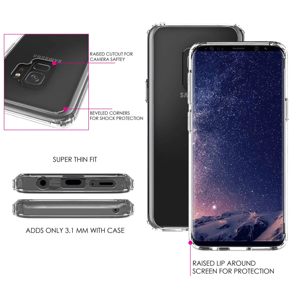 DistinctInk Clear Shockproof Hybrid Case for Samsung Galaxy S9 (5.8" Screen) - TPU Bumper, Acrylic Back, Tempered Glass Screen Protector - Your Faith Can Move Mountains