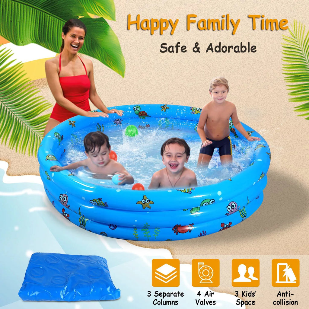 iMounTEK Kid Family Pool, 51x13” Inflatable Swimming Pool for 3 Kids with 4 Bottom Water Drain Plug