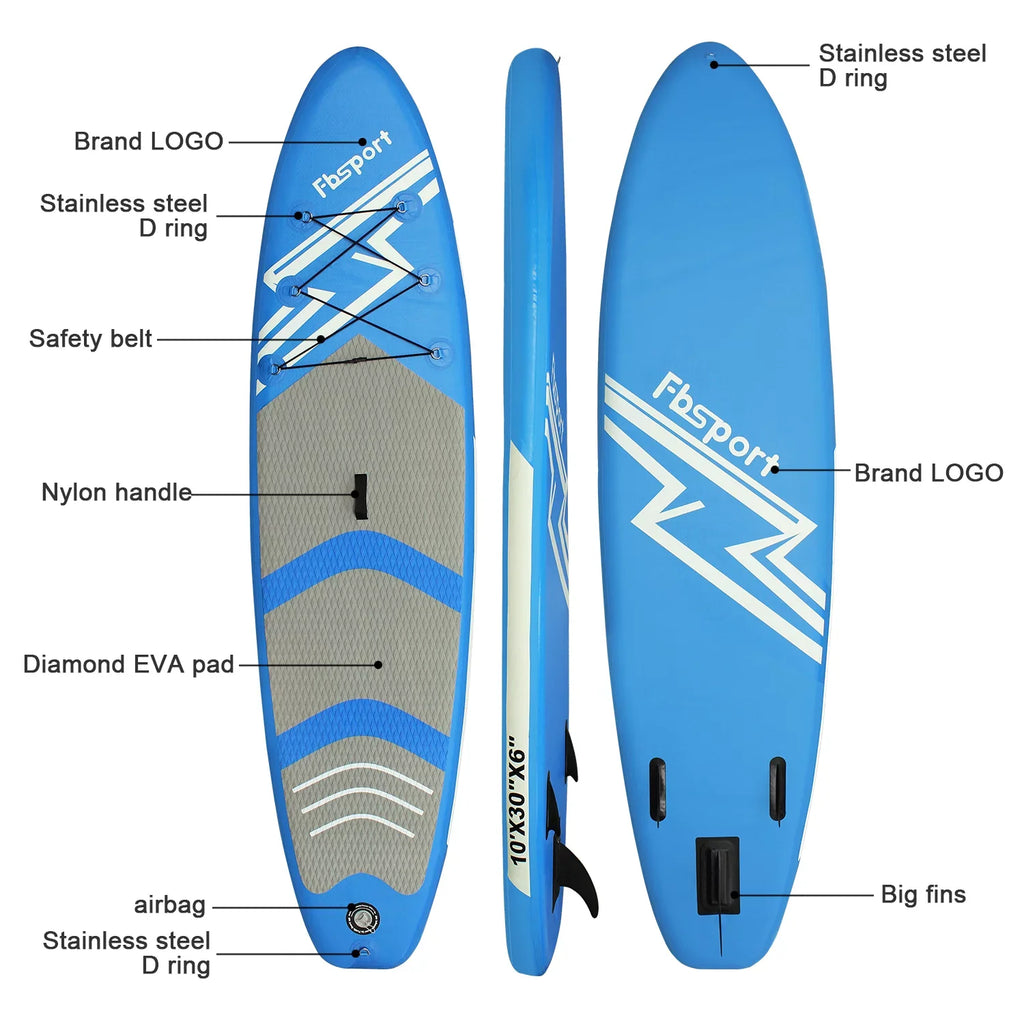 FBSPORT 11 Ft SUP Thickening Inflatable Stand Up Paddle Board w/Complete Accessories & Carry Bag, Surf Control, Non-Slip Deck, Standing Boat Surfboard