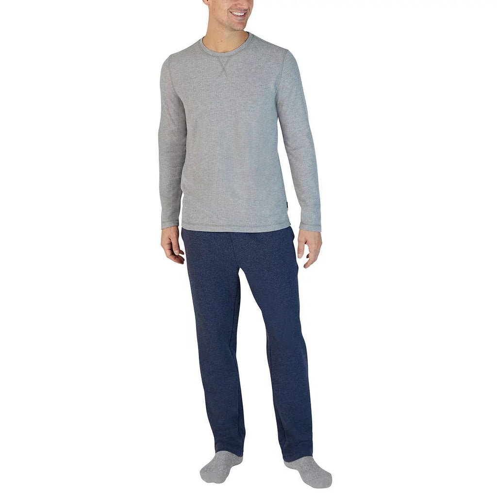Eddie Bauer Men’s Top & Bottom Lounge Sleepwear Pajama Set, Gray/Blue, XL