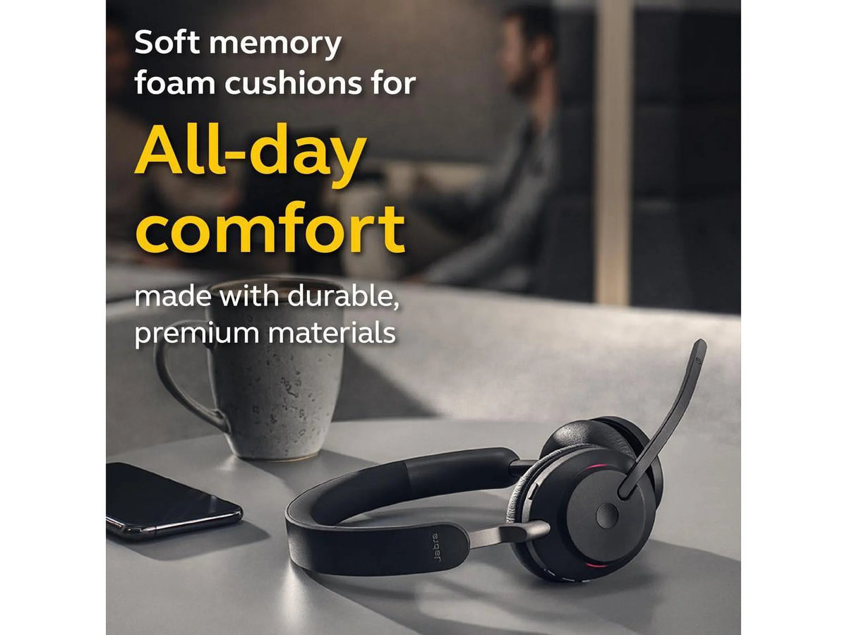 Jabra Evolve2 65 USB-A UC Stereo with Charging Stand - Black Wireless Headset / Music Headphones