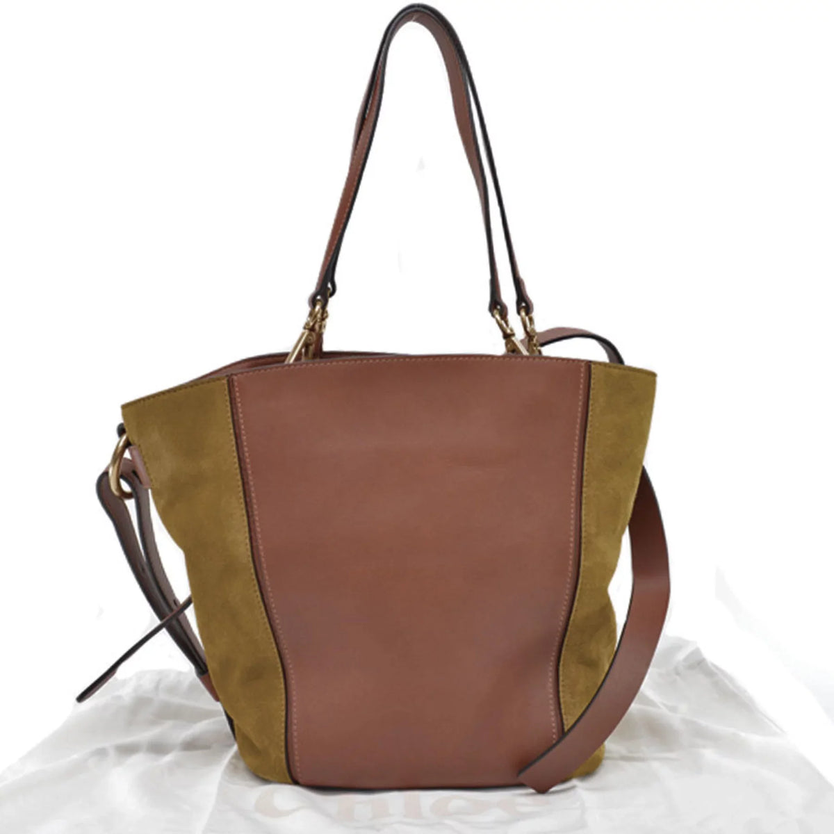 Pre-Owned Chloé Chloe Bag Brown Khaki Gold Leather Suede Shoulder 2Way Ladies (Good)