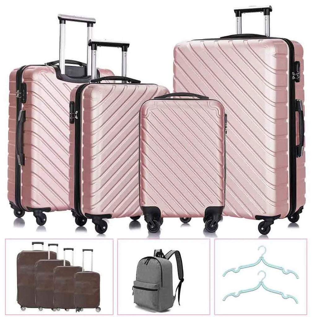 4 Piece Hardshell Luggage Sets,Travel Suitcase,Carry On Luggage with Spinner Wheels Free Cover&Hanger Inside rose gold