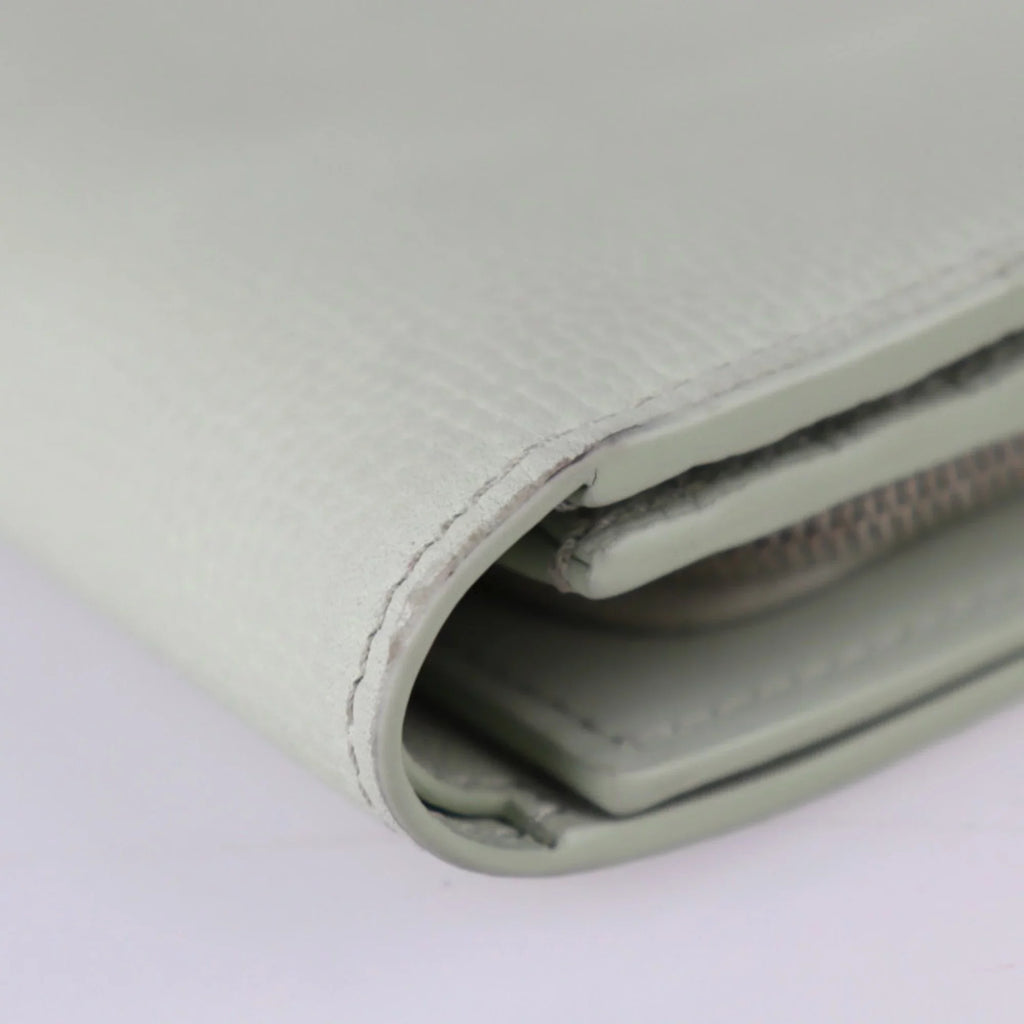 Pre-Owned LOEWE Loewe ANAGRAM COMPACT FLAP WALLET Anagram compact flap wallet folio C821L57X01 leather light green series silver metal fittings L-shaped fastener (Good)
