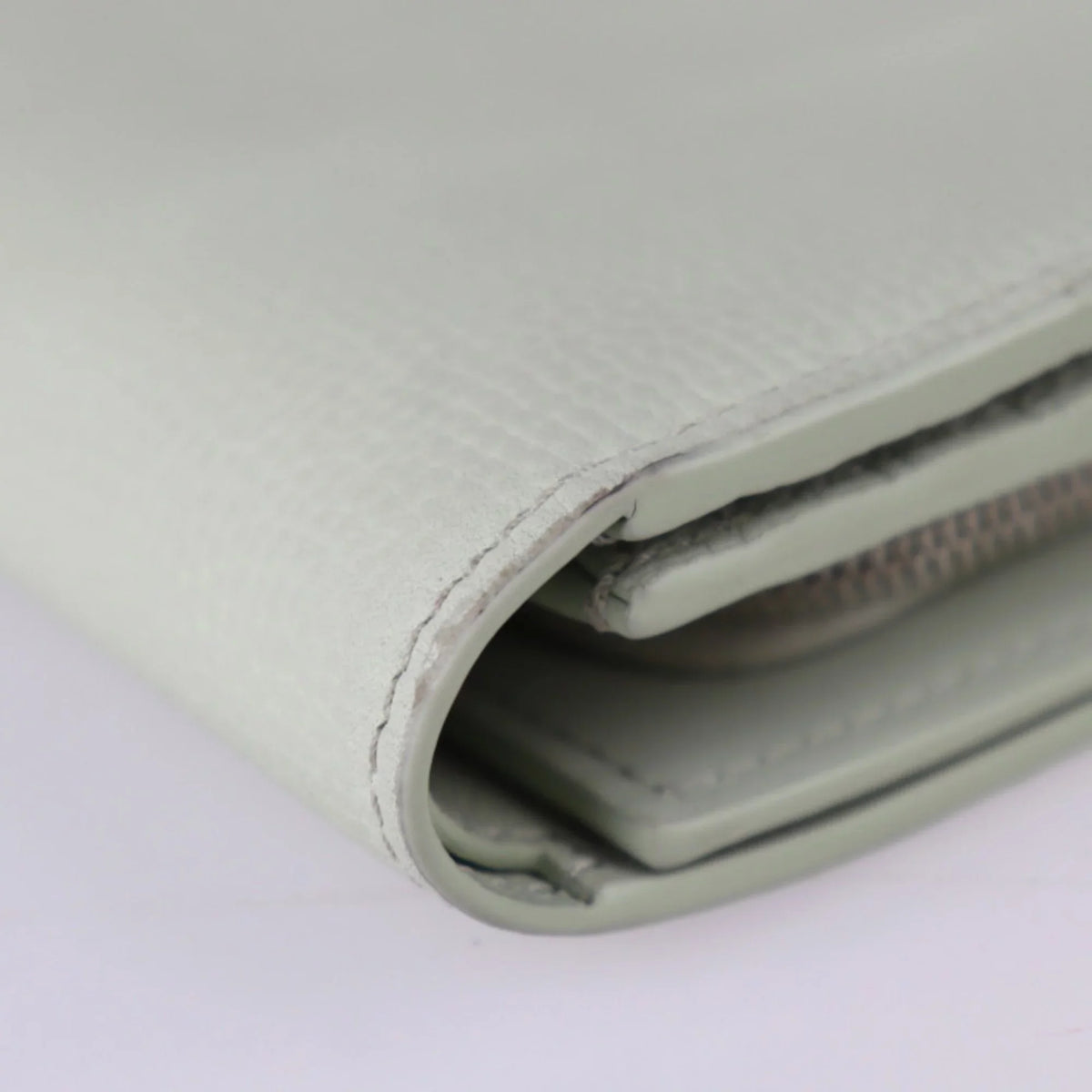 Pre-Owned LOEWE Loewe ANAGRAM COMPACT FLAP WALLET Anagram compact flap wallet folio C821L57X01 leather light green series silver metal fittings L-shaped fastener (Good)