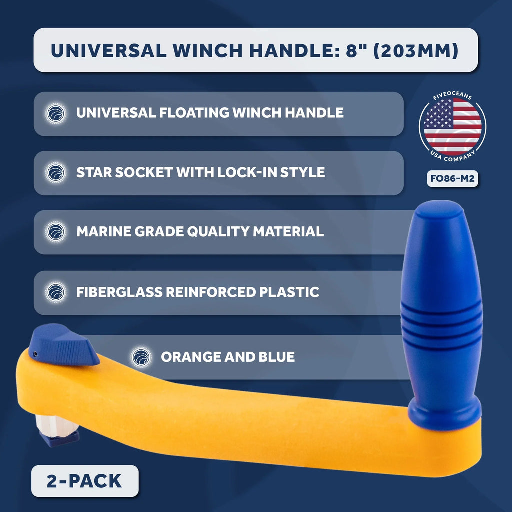 Five Oceans 8" Sailboat Winch Handle, 2-Pack Universal Floating Winch Handle, Lock�in Mechanism, Orange and Blue, Lightweight and Strong, Fiberglass Reinforced Plastic - FO86-M2