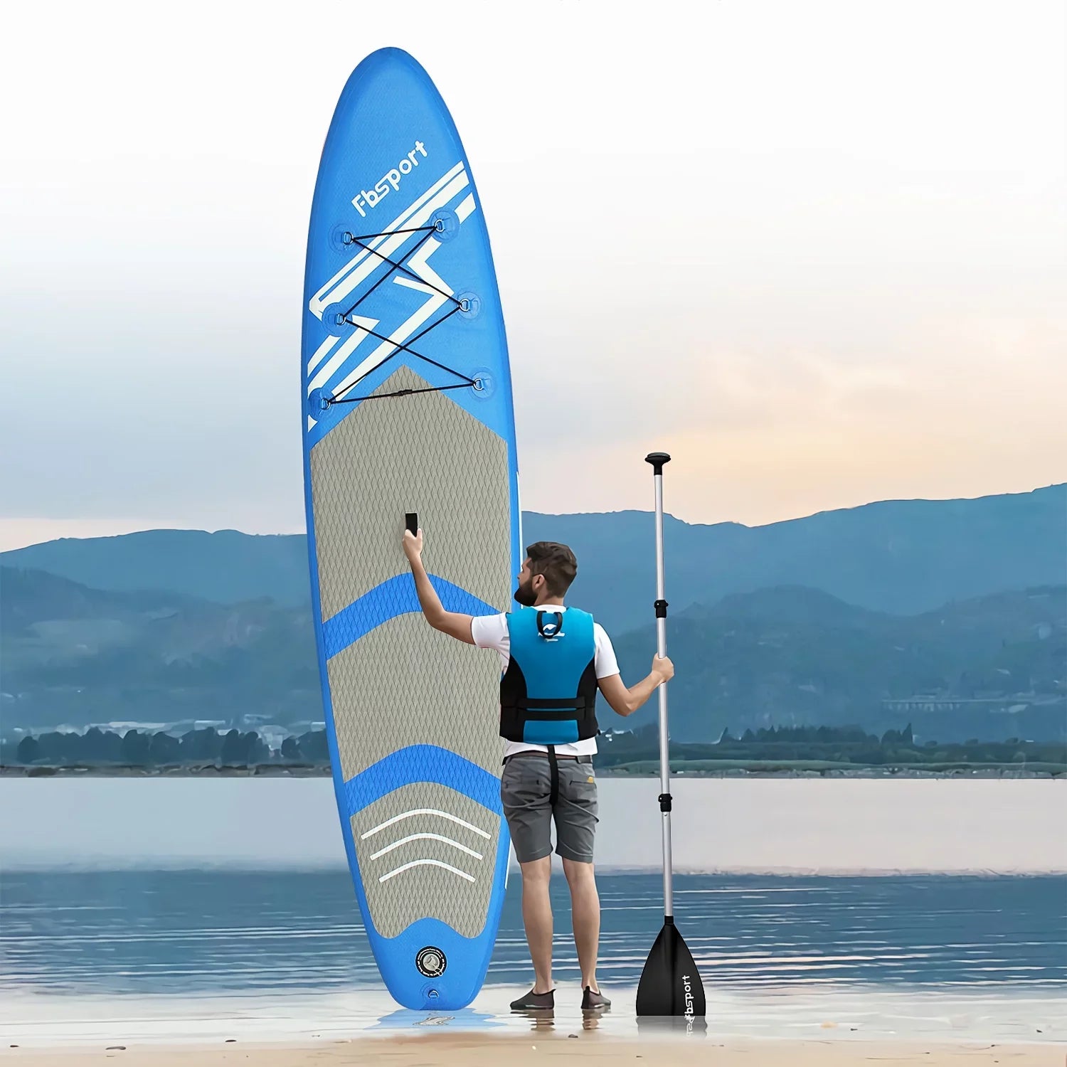 FBSPORT 11 Ft SUP Thickening Inflatable Stand Up Paddle Board w/Complete Accessories & Carry Bag, Surf Control, Non-Slip Deck, Standing Boat Surfboard