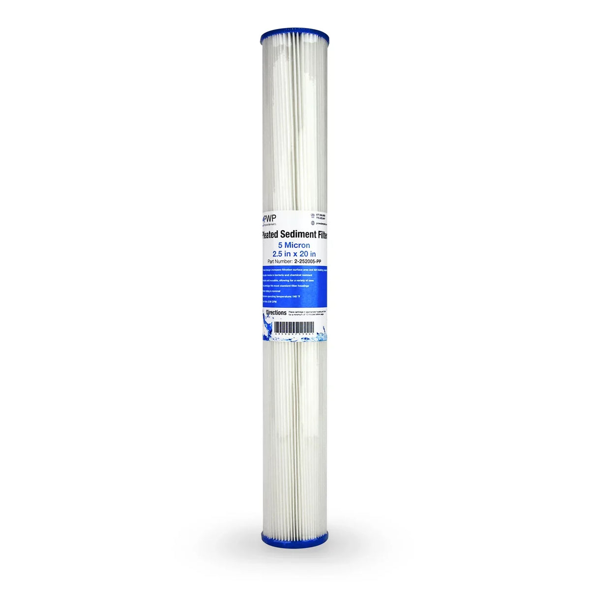 Pleated Poly Sediment Water Filter Cartridge Standard 2.5x20" 5 Micron 4 Pack