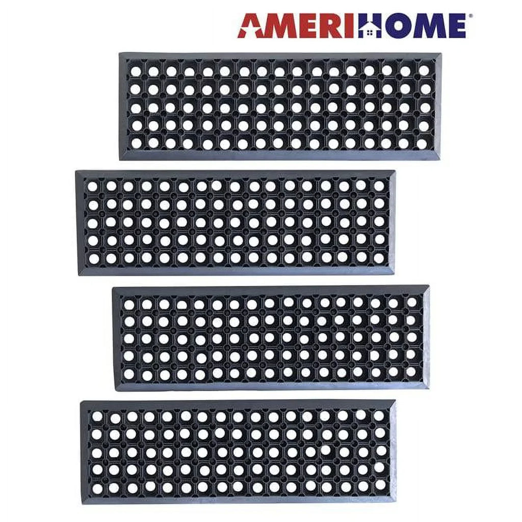 AmeriHome RMT10304 10 x 30 in. Drainage Rubber Stair Tread Set, Black - 4 Piece